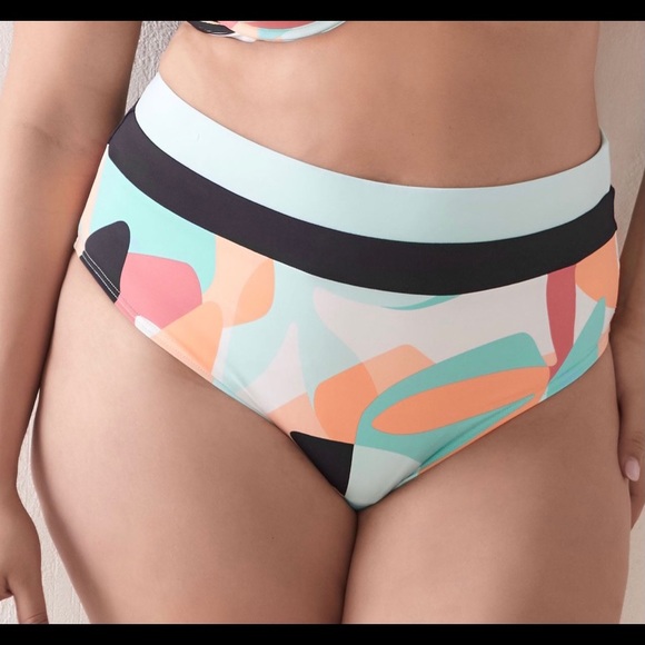 Addition Elle Colour Block High Waist Bikini Bottoms - Picture 1 of 2